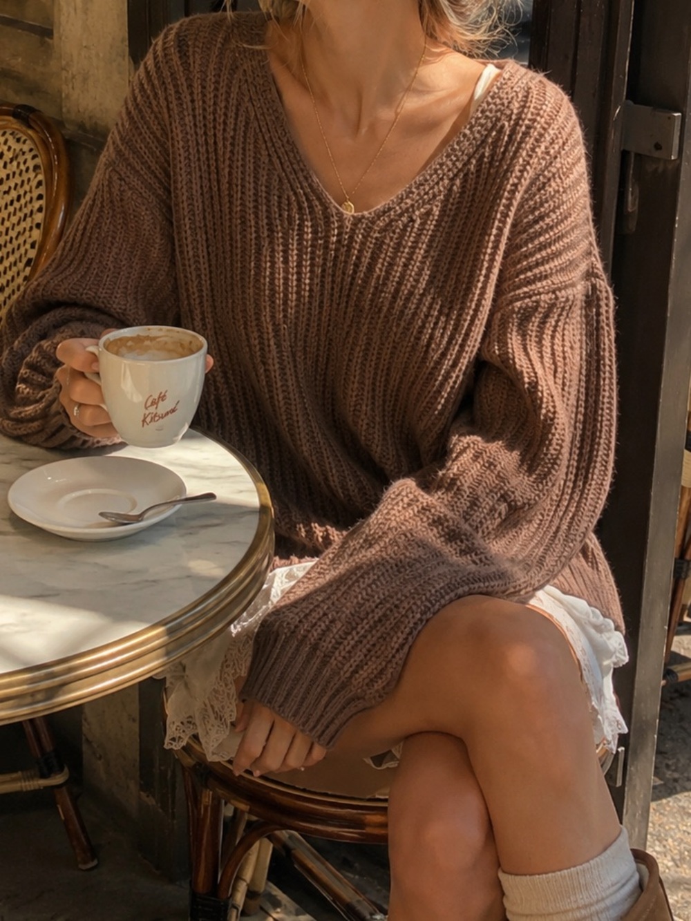 Charlotte Russe Chunky Knit V-Neck Sweater Brown Size XL